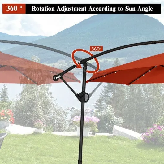 10FT 360 Rotation Solar Powered LED Patio Offset Umbrella-Orange