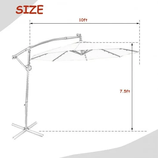 10FT 360 Rotation Solar Powered LED Patio Offset Umbrella-Orange
