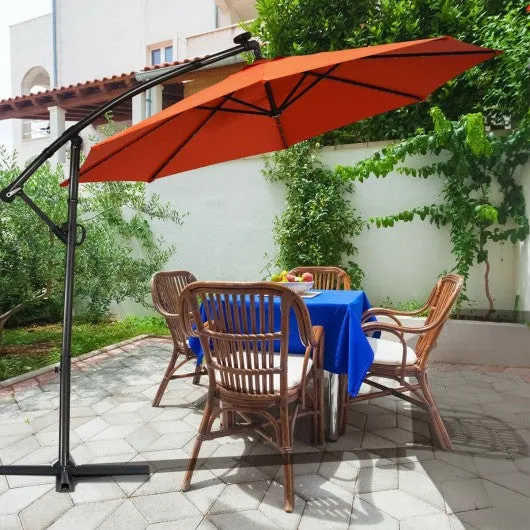 10FT 360 Rotation Solar Powered LED Patio Offset Umbrella-Orange