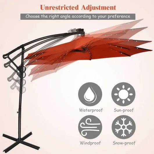 10FT 360 Rotation Solar Powered LED Patio Offset Umbrella-Orange