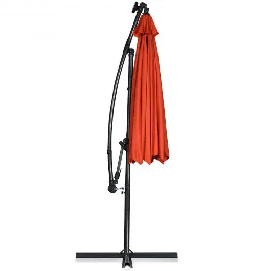 10FT 360 Rotation Solar Powered LED Patio Offset Umbrella-Orange