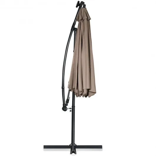 10FT 360 Rotation Solar Powered LED Patio Offset Umbrella-Tan