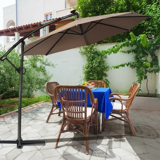 10FT 360 Rotation Solar Powered LED Patio Offset Umbrella-Tan