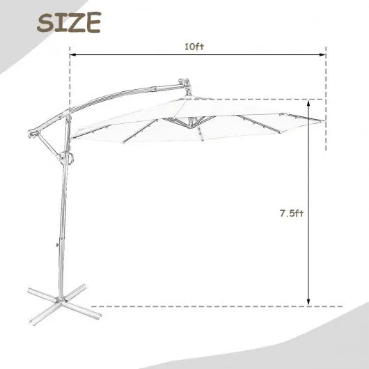 10FT 360 Rotation Solar Powered LED Patio Offset Umbrella-Tan