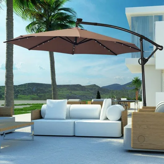 10FT 360 Rotation Solar Powered LED Patio Offset Umbrella-Tan