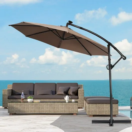 10FT 360 Rotation Solar Powered LED Patio Offset Umbrella-Tan