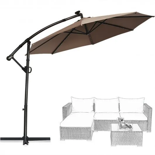 10FT 360 Rotation Solar Powered LED Patio Offset Umbrella-Tan