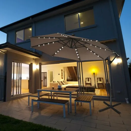 10FT 360 Rotation Solar Powered LED Patio Offset Umbrella-Tan