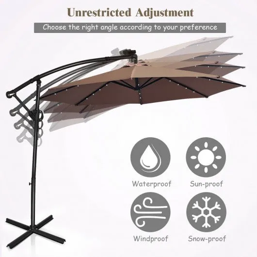 10FT 360 Rotation Solar Powered LED Patio Offset Umbrella-Tan