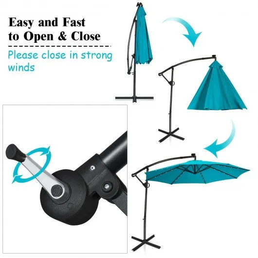 10FT 360 Rotation Solar Powered LED Patio Offset Umbrella-Turquoise