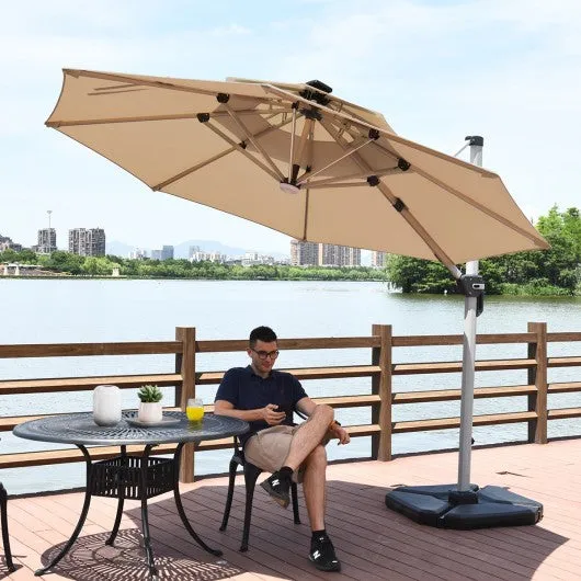 12ft 360? Rotation Aluminum Solar LED Patio Cantilever Umbrella-Beige