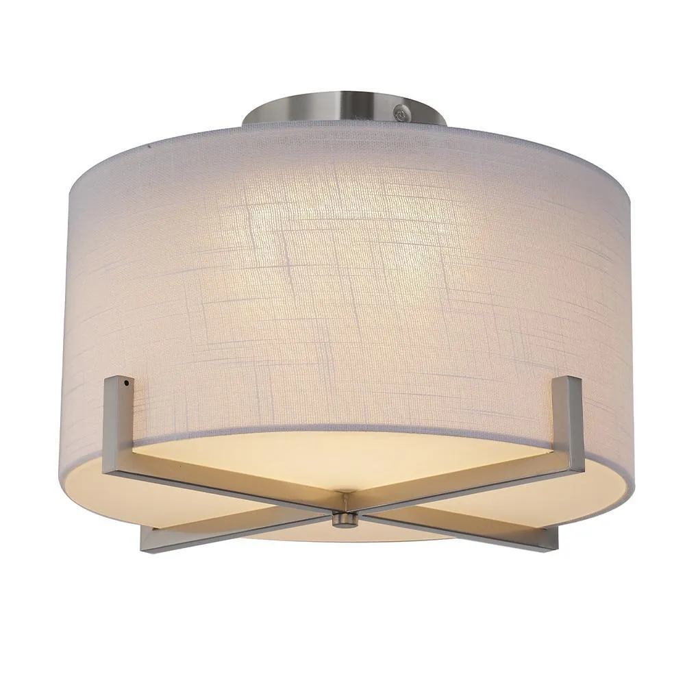 13.5 in. Matte Black Integrated LED Flush Mount with White Fabric Shade