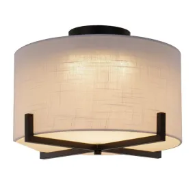 13.5 in. Matte Black Integrated LED Flush Mount with White Fabric Shade