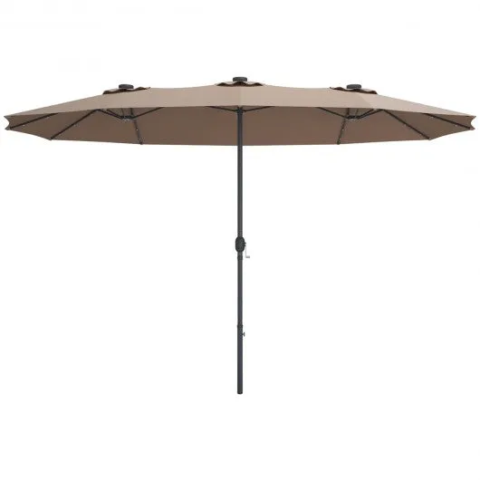 15 Ft Patio LED Crank Solar Powered 36 Lights  Umbrella-Tan