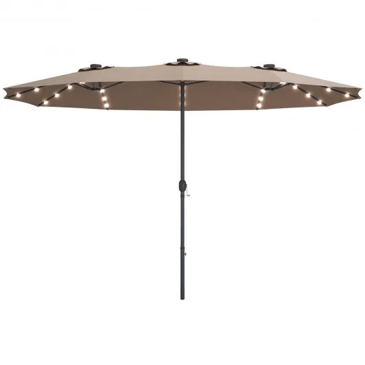 15 Ft Patio LED Crank Solar Powered 36 Lights  Umbrella-Tan