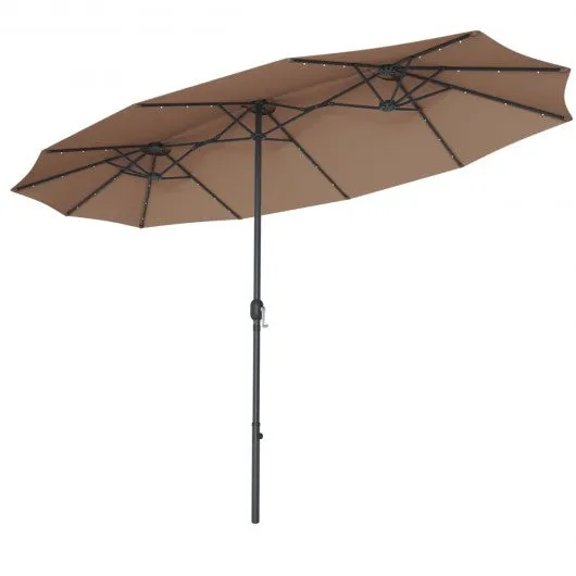 15 Ft Patio LED Crank Solar Powered 36 Lights  Umbrella-Tan