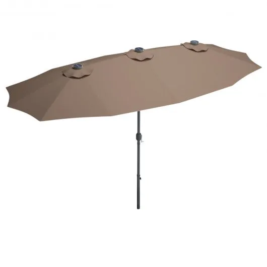 15 Ft Patio LED Crank Solar Powered 36 Lights  Umbrella-Tan