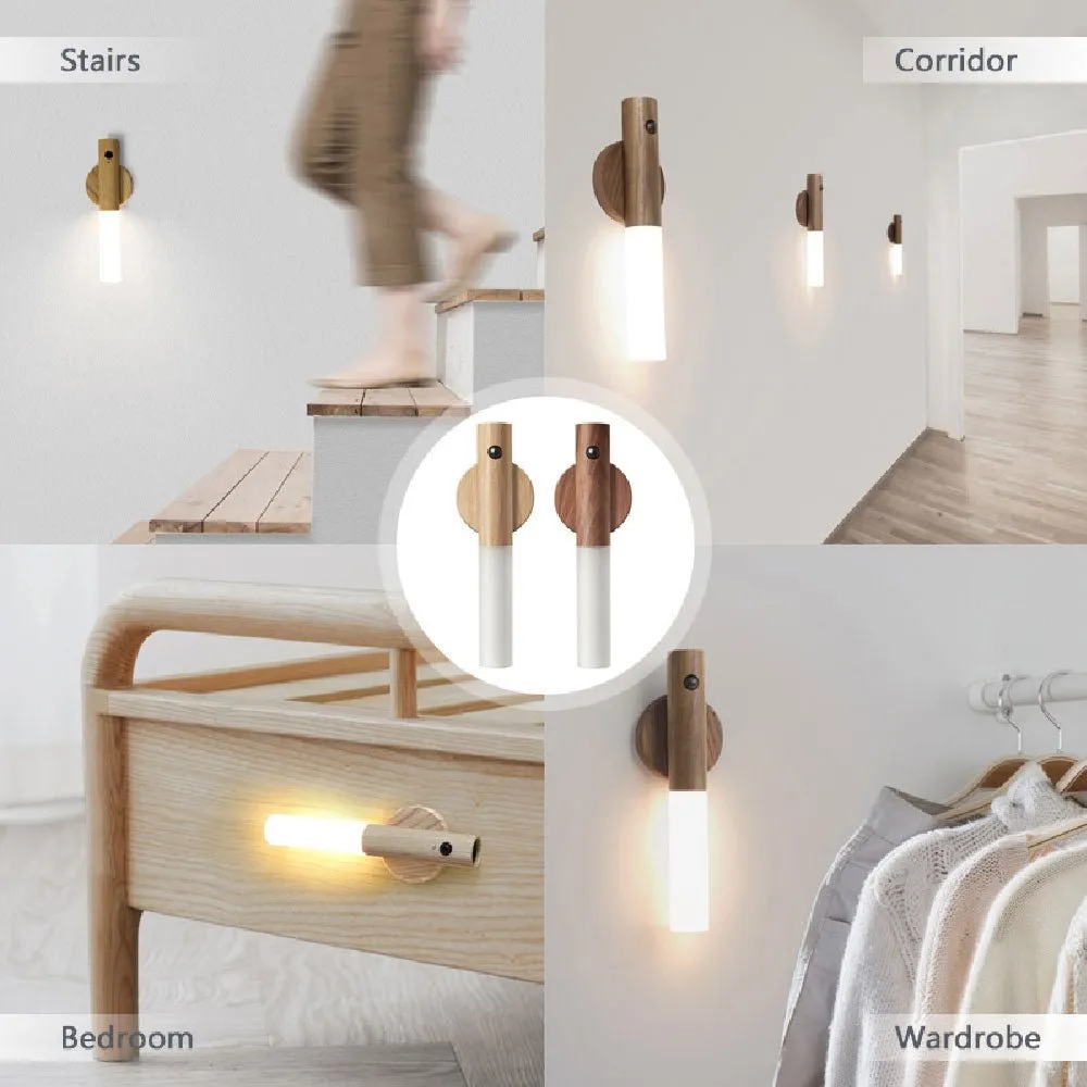 1Pc LED USB Wireless Wood Stick Night Light Motion Sensor