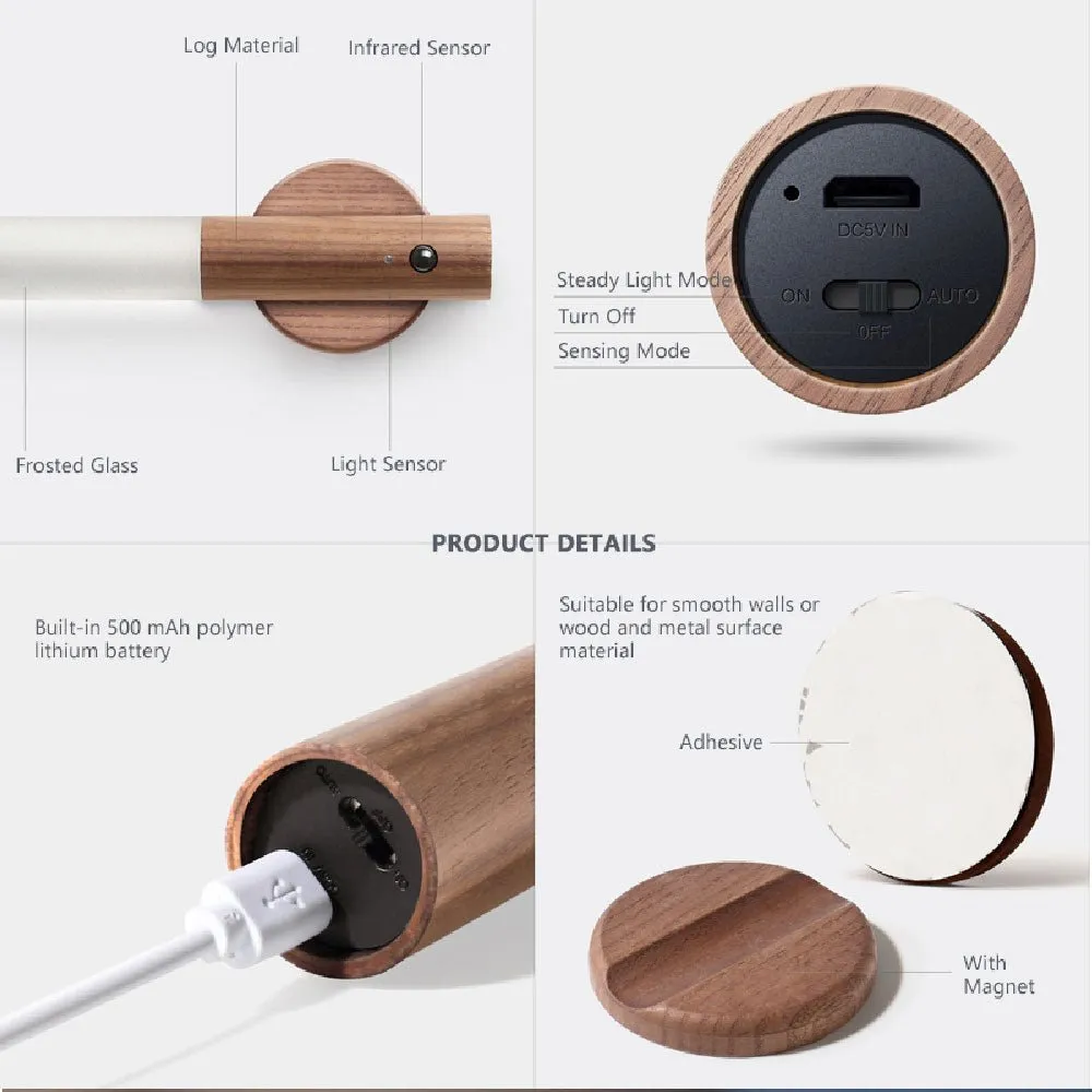 1Pc LED USB Wireless Wood Stick Night Light Motion Sensor
