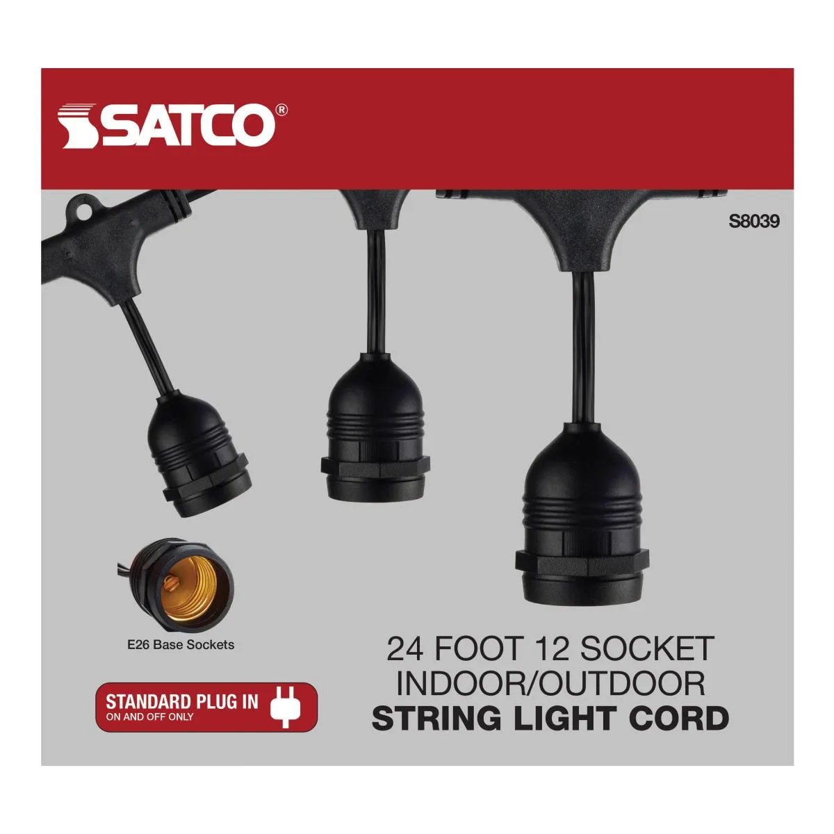24-ft 120v LED String Lights 12 Socketed Black Cord and Plug Only