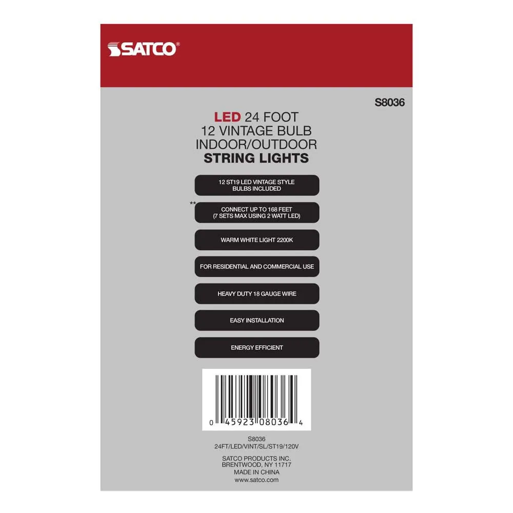 24-ft 24w 120v LED String Light -  Include 12 Vintage ST19 bulbs