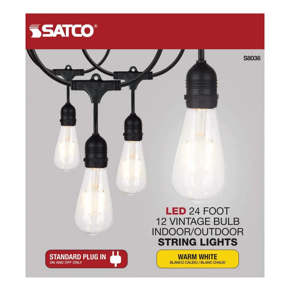 24-ft 24w 120v LED String Light -  Include 12 Vintage ST19 bulbs