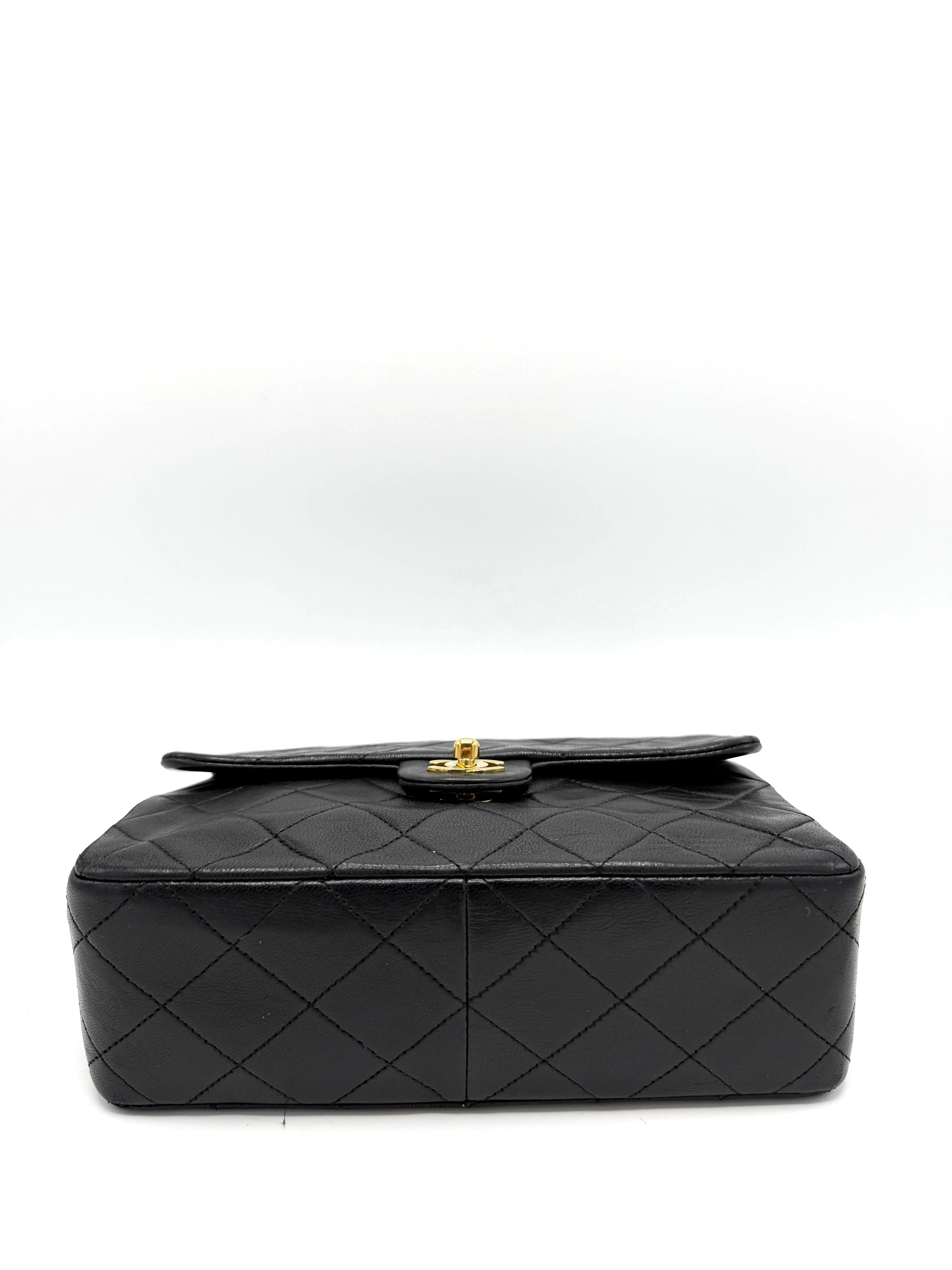24k CC Black Lambskin Square Flap
