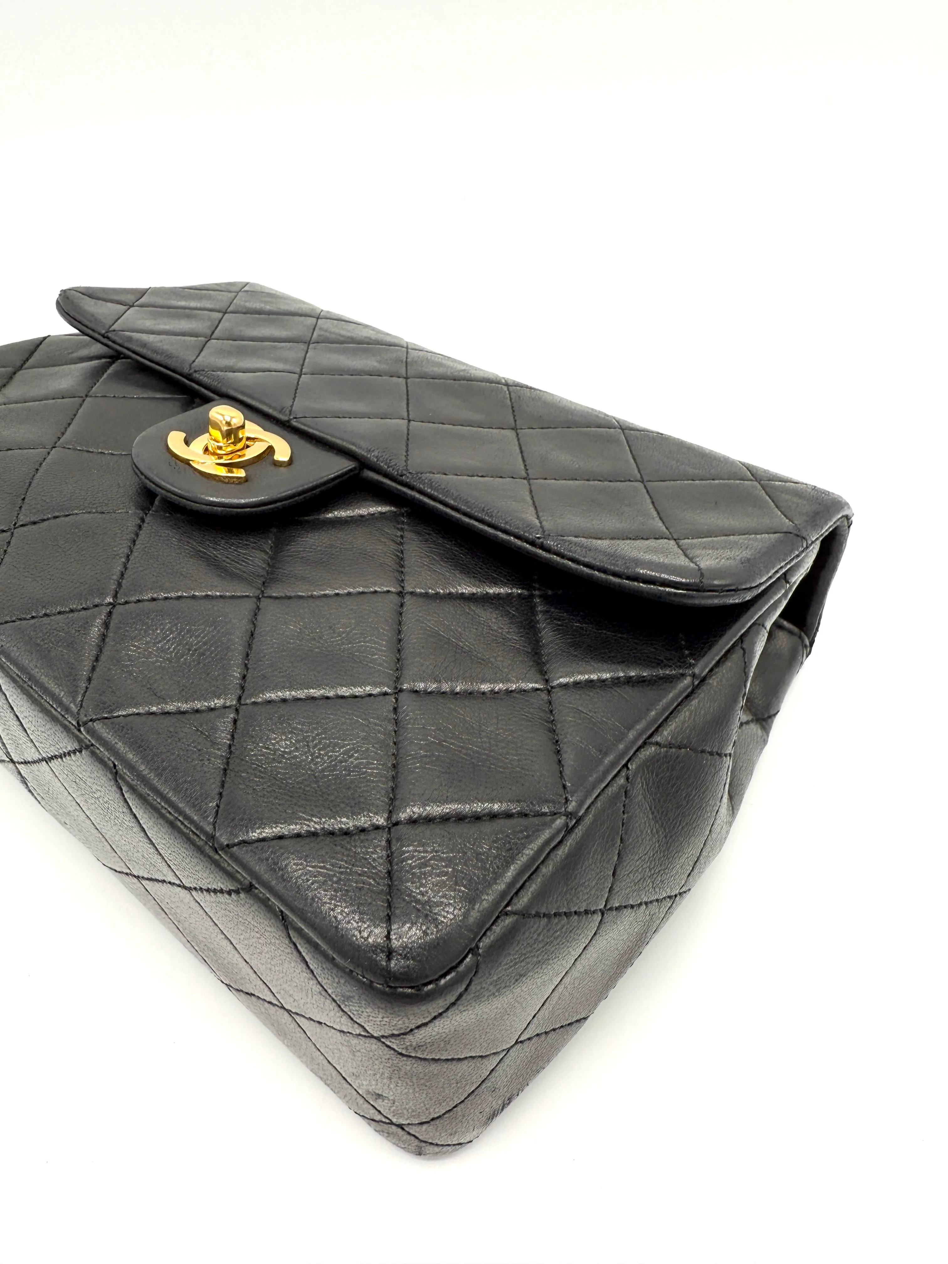 24k CC Black Lambskin Square Flap