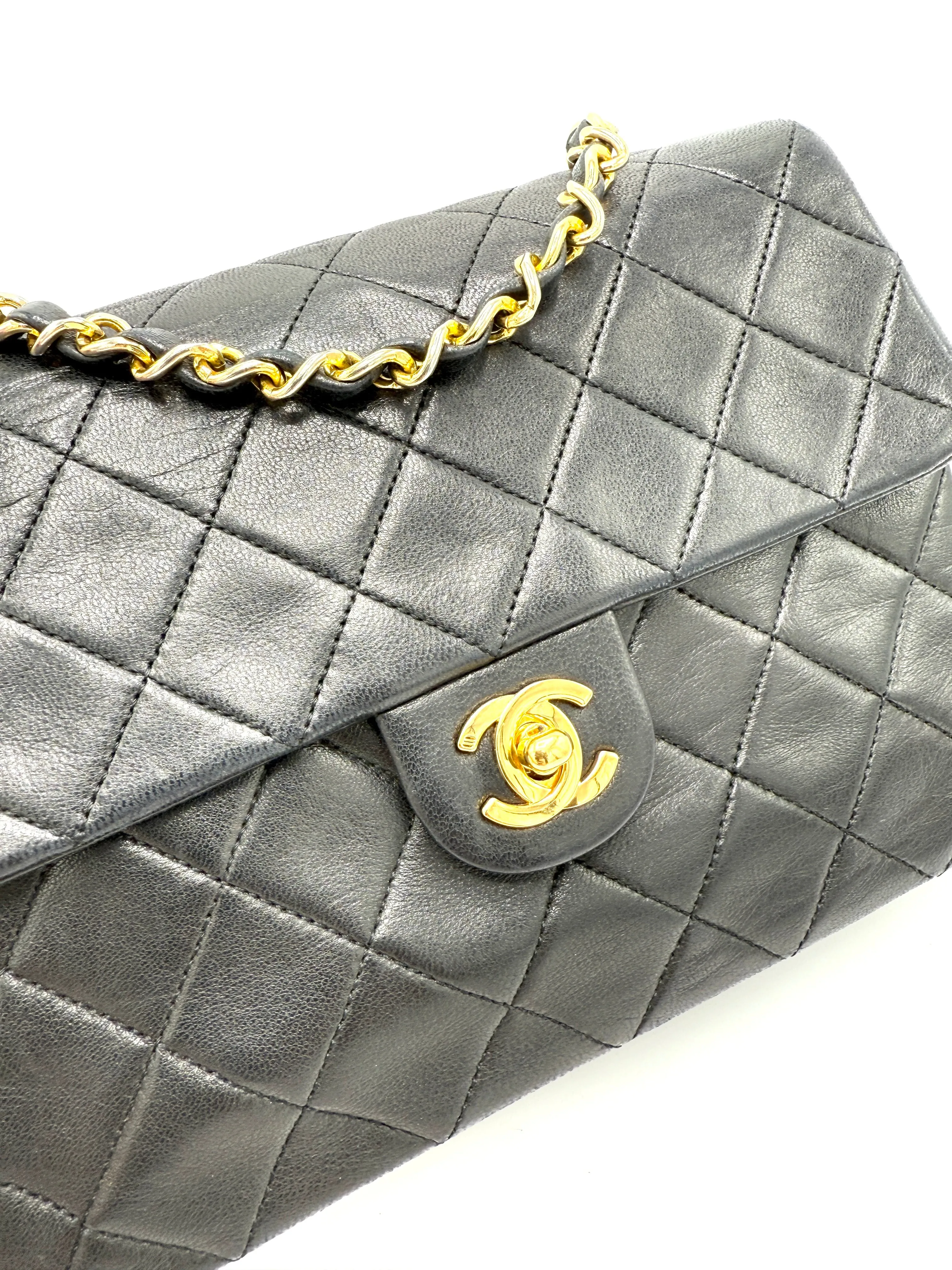 24k CC Black Lambskin Square Flap