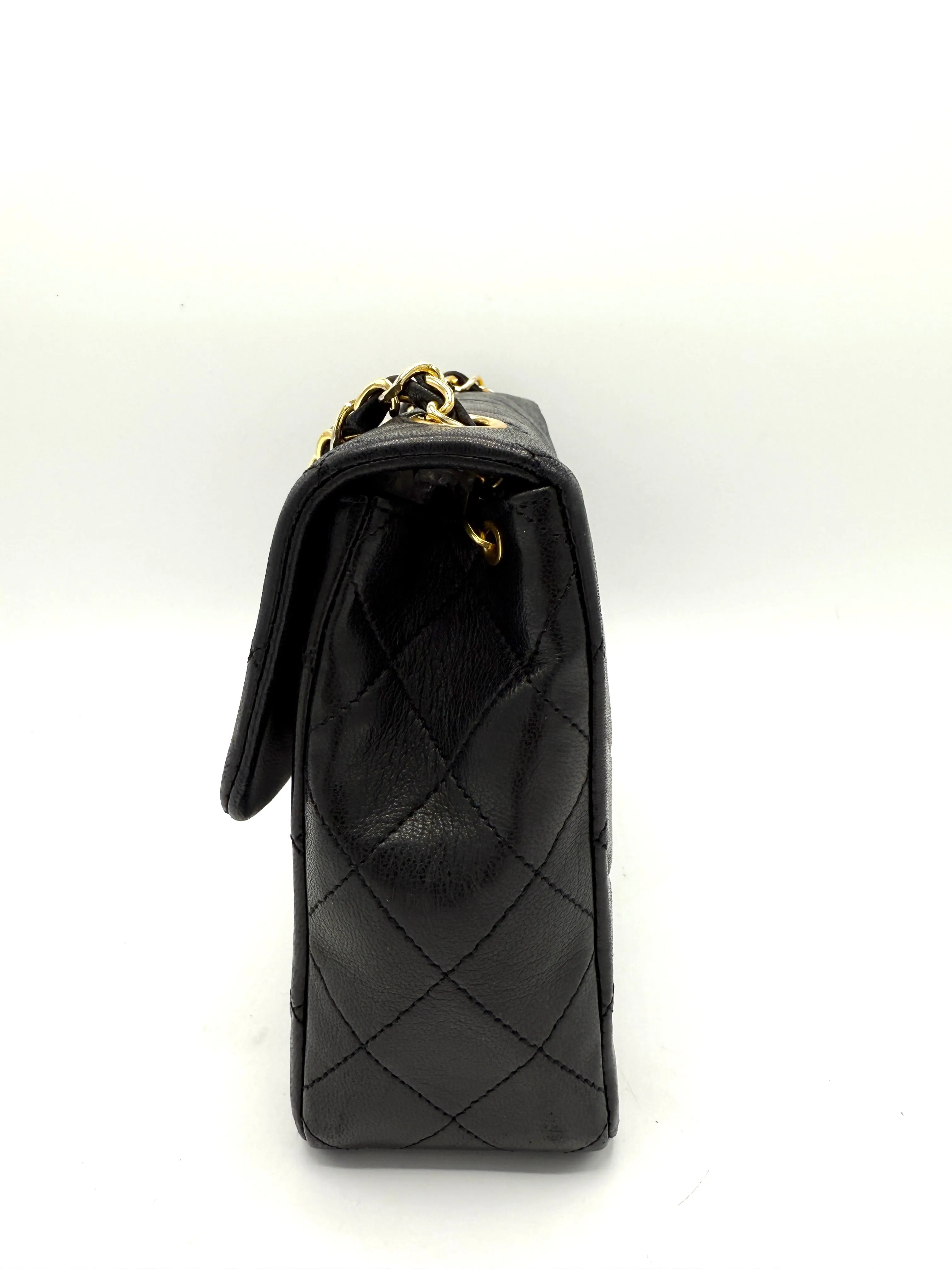 24k CC Black Lambskin Square Flap
