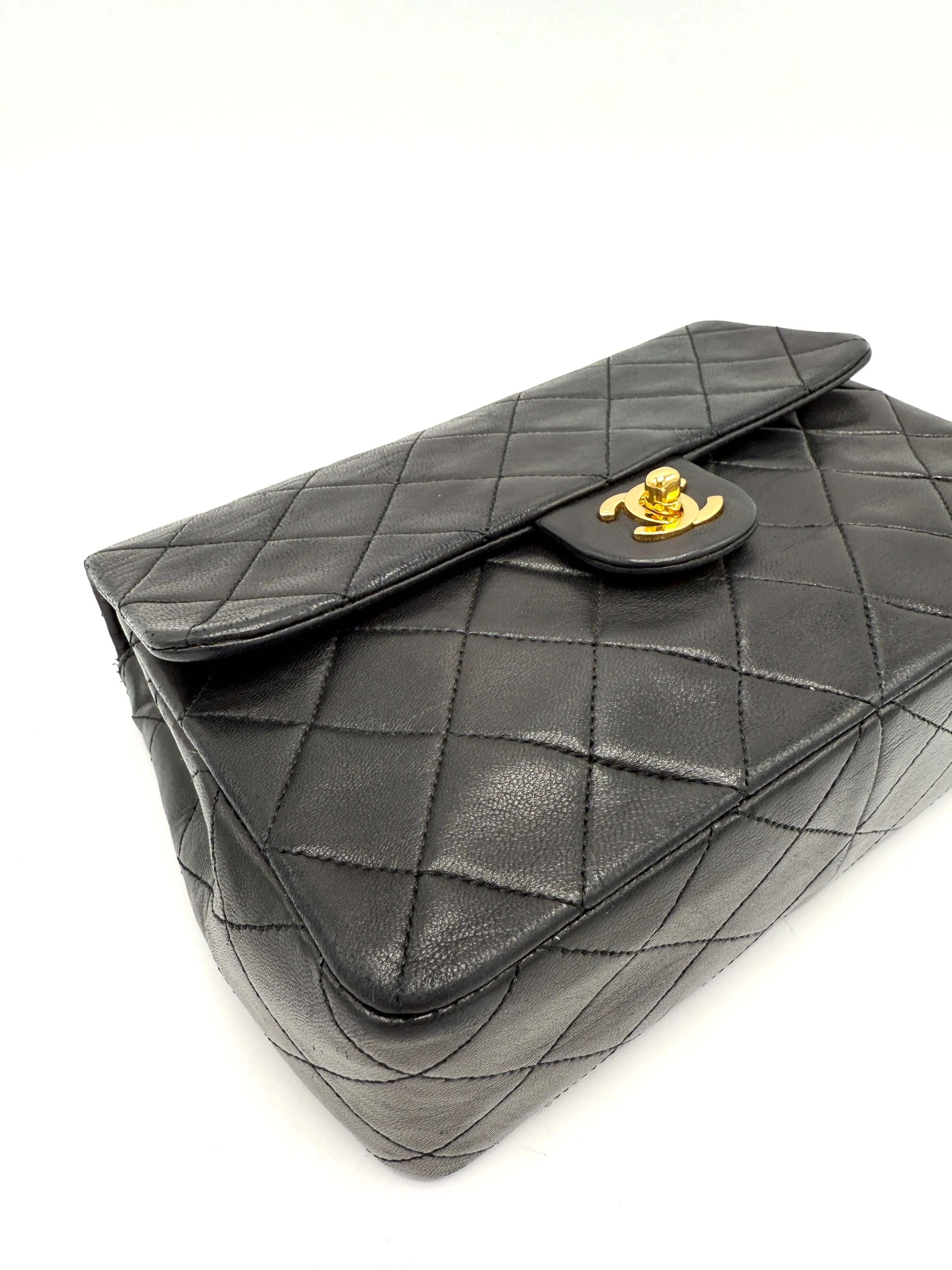 24k CC Black Lambskin Square Flap