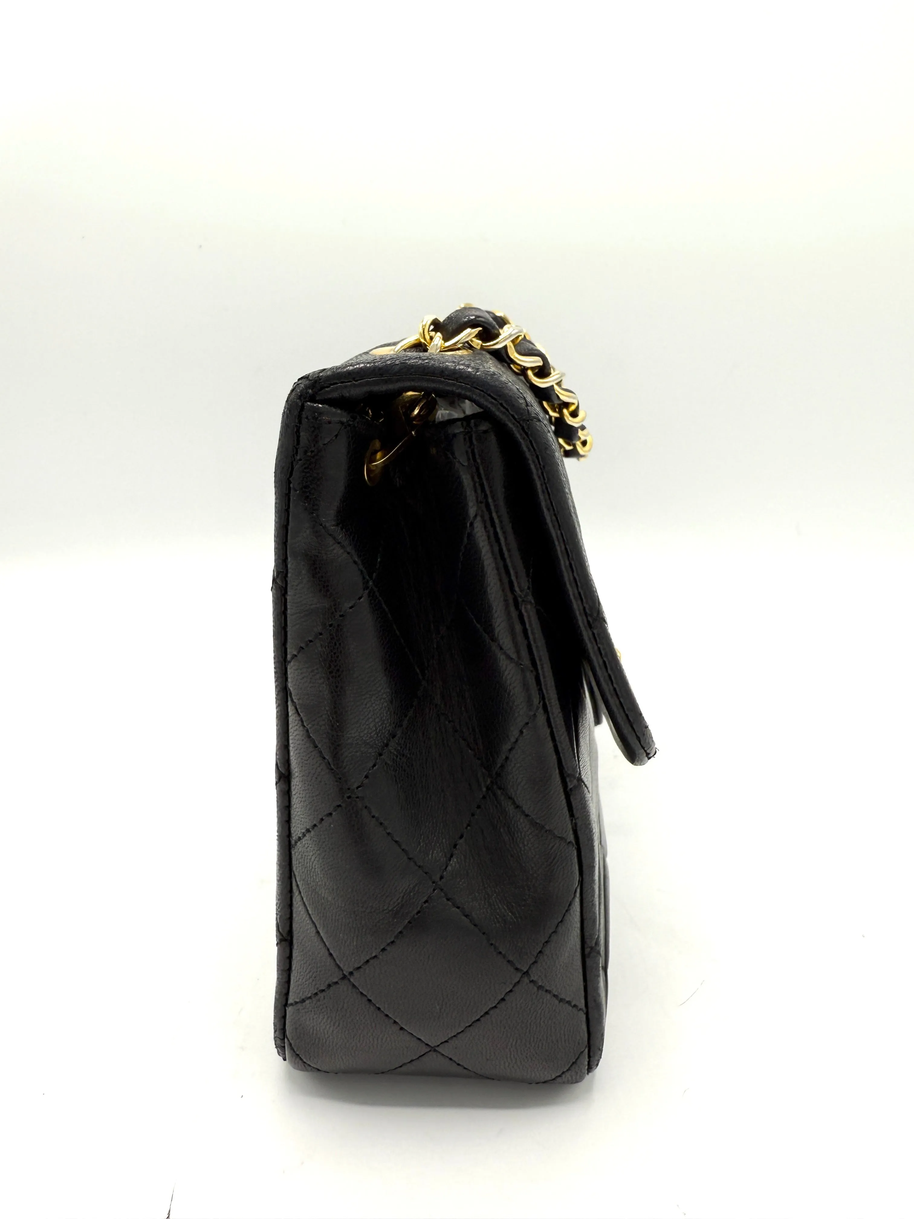 24k CC Black Lambskin Square Flap