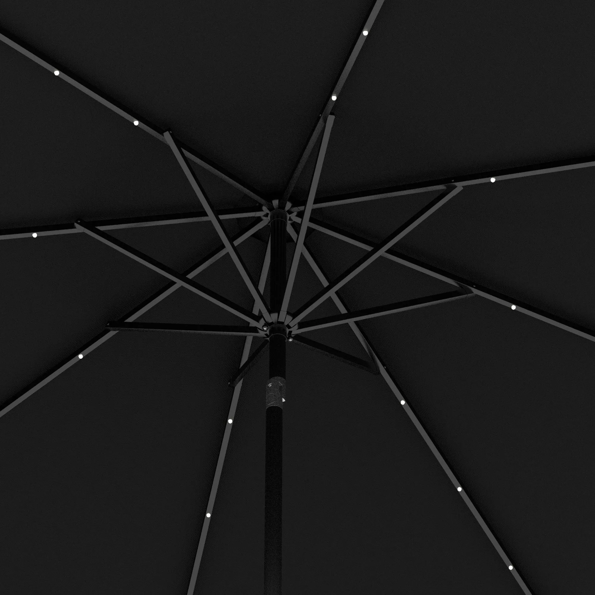 2.7m Outdoor Patio Garden Umbrella Parasol with Tilt Crank and 24 LEDs Lights, Black