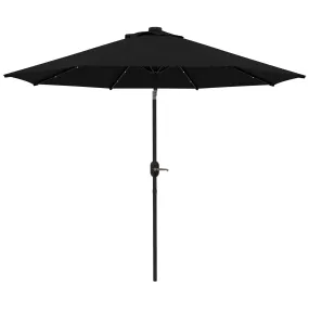 2.7m Outdoor Patio Garden Umbrella Parasol with Tilt Crank and 24 LEDs Lights, Black