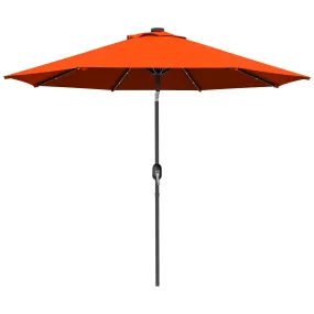 2.7m Outdoor Patio Garden Umbrella Parasol with Tilt Crank and 24 LEDs Lights, Orange