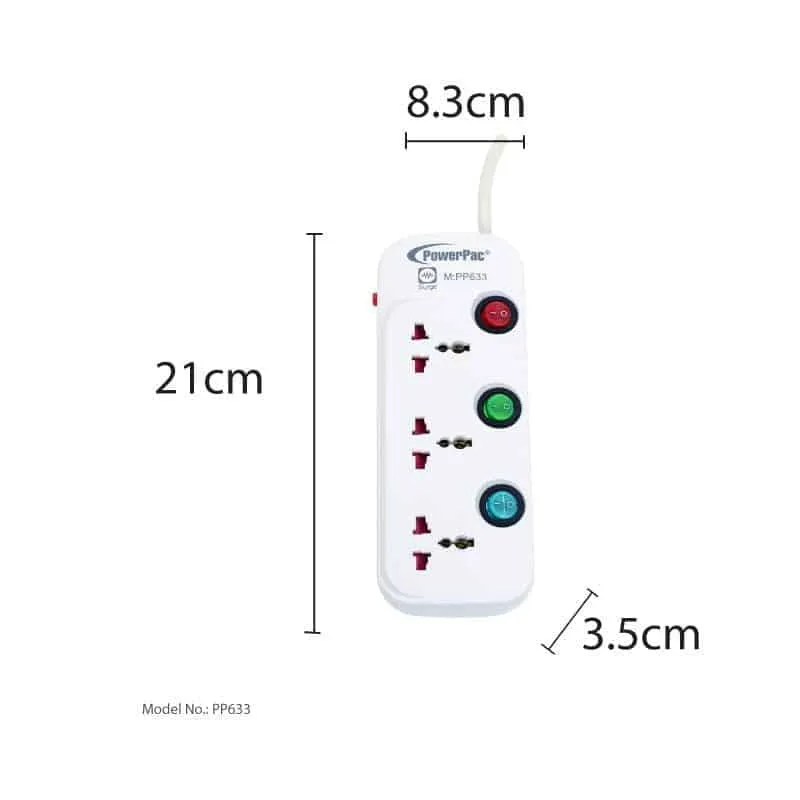 3 Way 3 Metre Multi extension socket with surge protector (PP633)