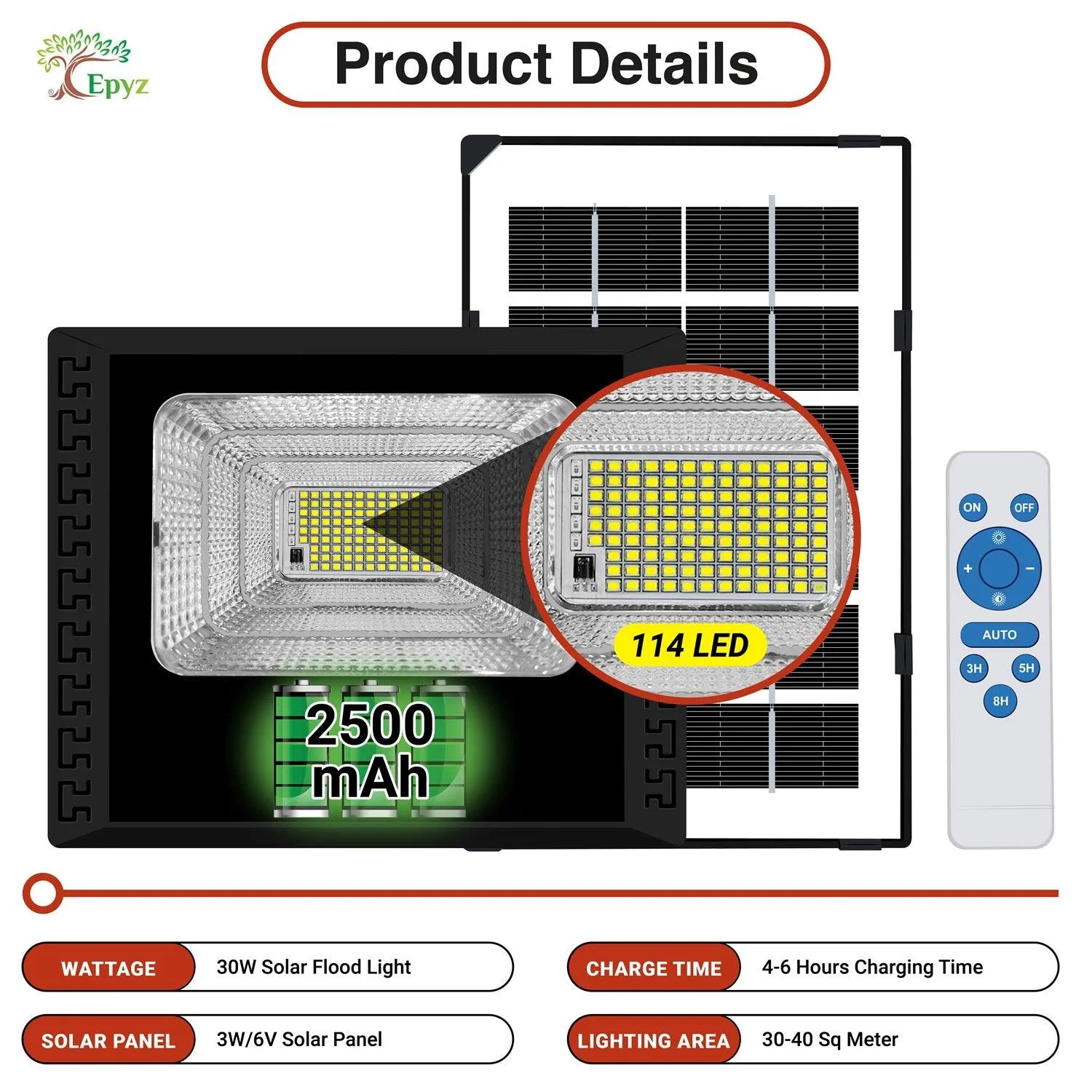 30 Watt Outdoor Solar Flood Light for Home (Warm Light)