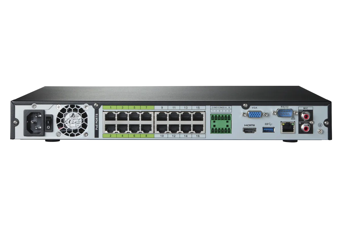 32 Channel IP Security Camera System with 12 4K Ultra HD Smart IP Bullet and 4 4K Motorized Varifocal Audio Dome Security Cameras.