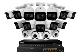 32 Channel IP Security Camera System with 12 4K Ultra HD Smart IP Bullet and 4 4K Motorized Varifocal Audio Dome Security Cameras.