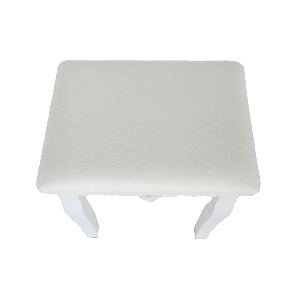 32 Inch 3 Piece Vanity Desk Set with LED Lights, 5 Drawers, Cushioned Stool, White Solid Wood By The Urban Port