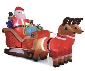 320cm Xmas Father Christmas Charm Santa Sleigh With Reindeer   LED Lights Inflatable