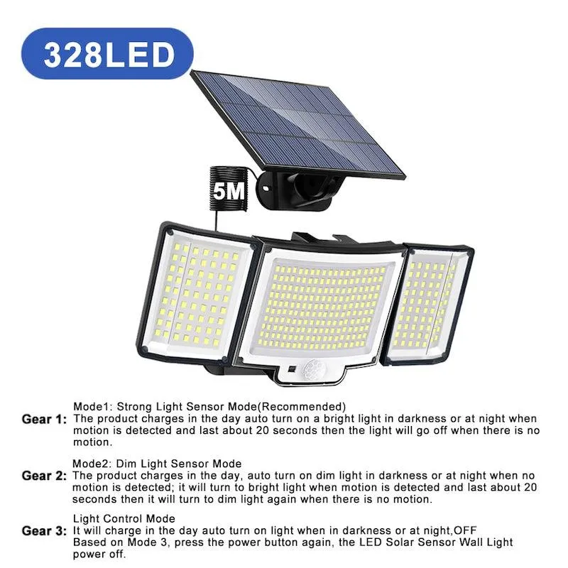 328 LED Solar Lamp Outdoor – Motion Activated Waterproof Light