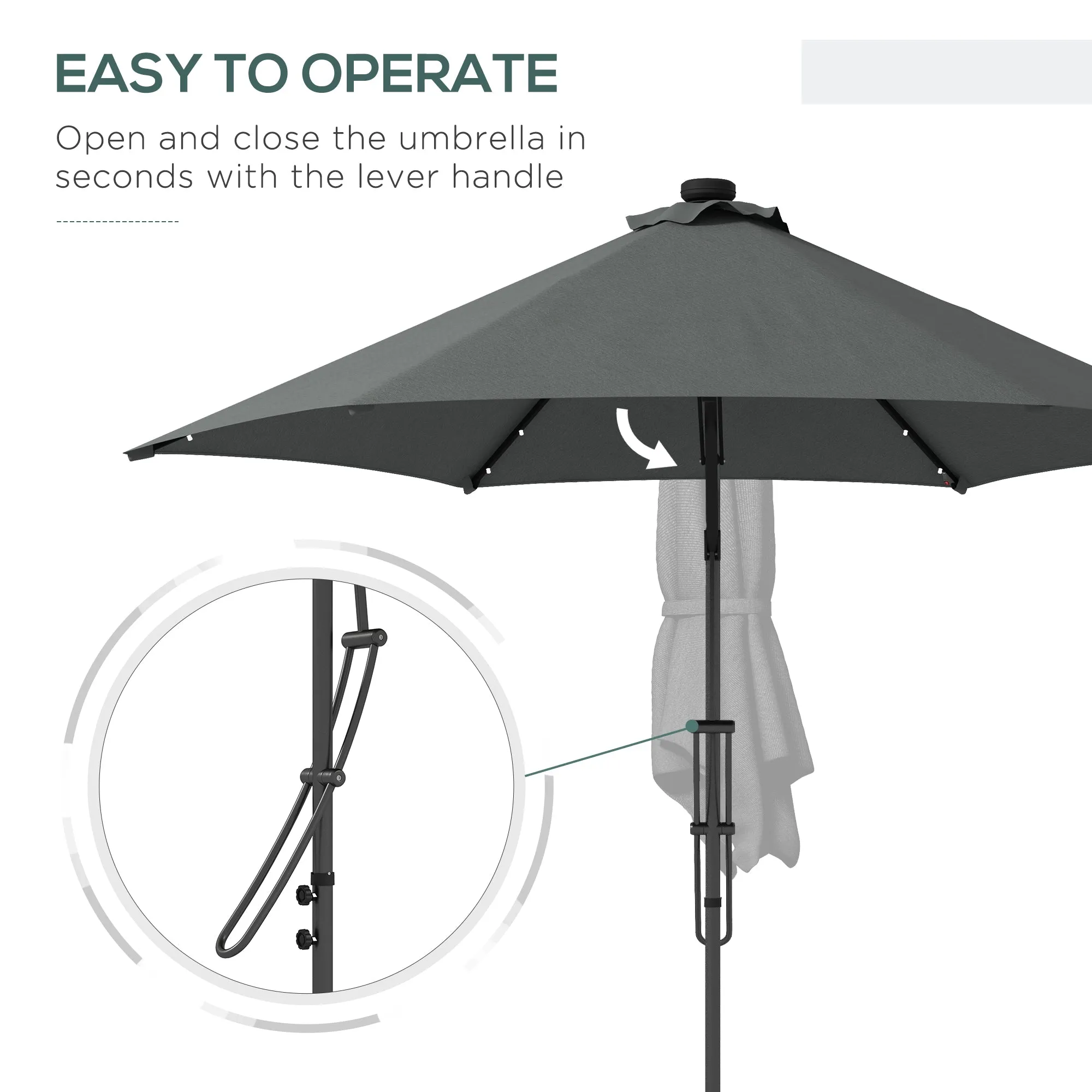 3(m) Garden Parasol Cantilever Umbrella with Solar LED, Cross Base and Waterproof Cover, Grey