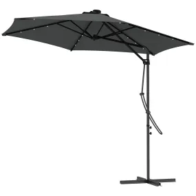 3(m) Garden Parasol Cantilever Umbrella with Solar LED, Cross Base and Waterproof Cover, Grey
