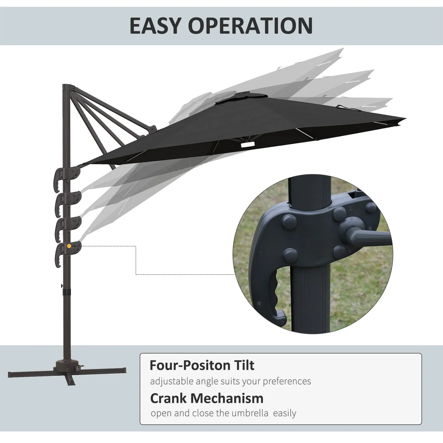 3(m) LED Cantilever Parasol Outdoor Sun Umbrella w/ Base Solar Lights Grey