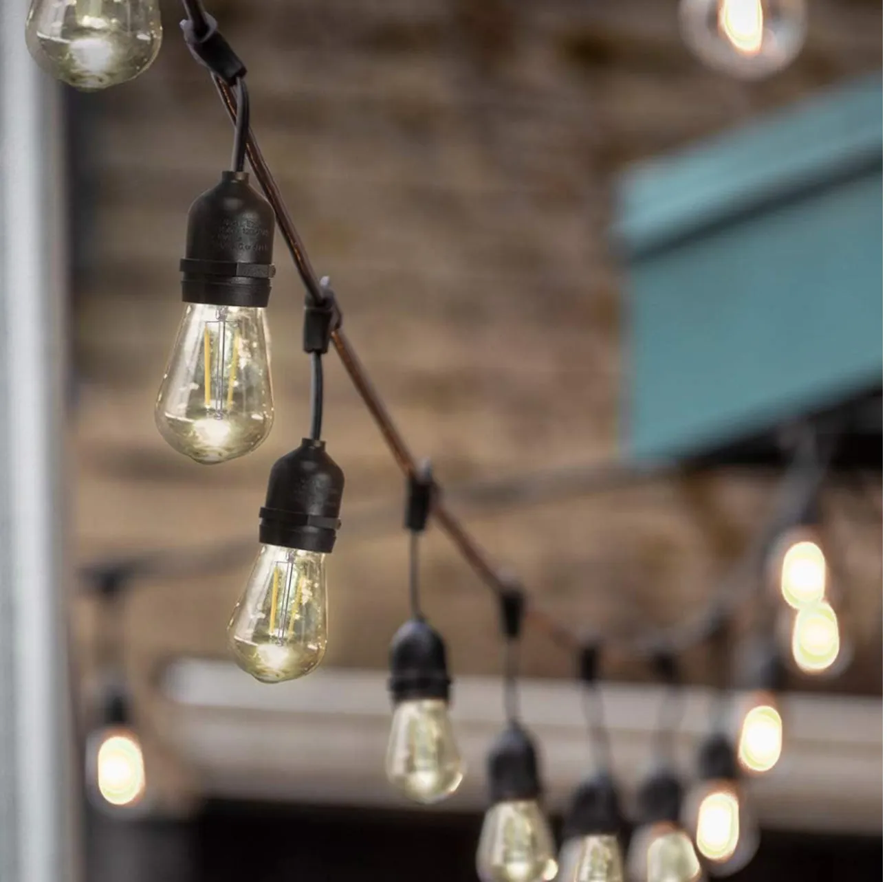 48 Ft Plug-In LED Outdoor String Lights Waterproof- Hanging, Dimmable 2W Vintage Edison Bulbs