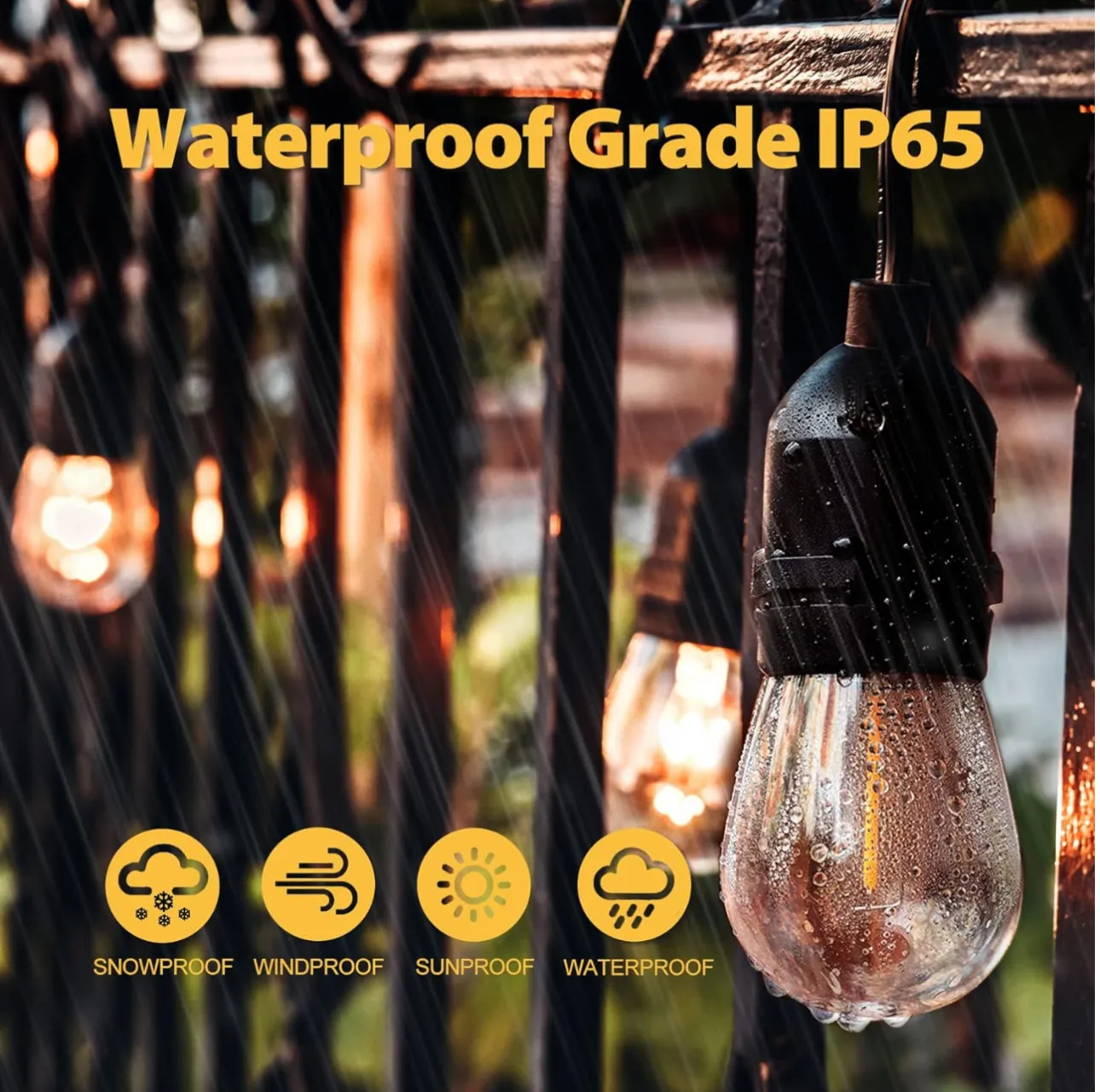 48 Ft Plug-In LED Outdoor String Lights Waterproof- Hanging, Dimmable 2W Vintage Edison Bulbs
