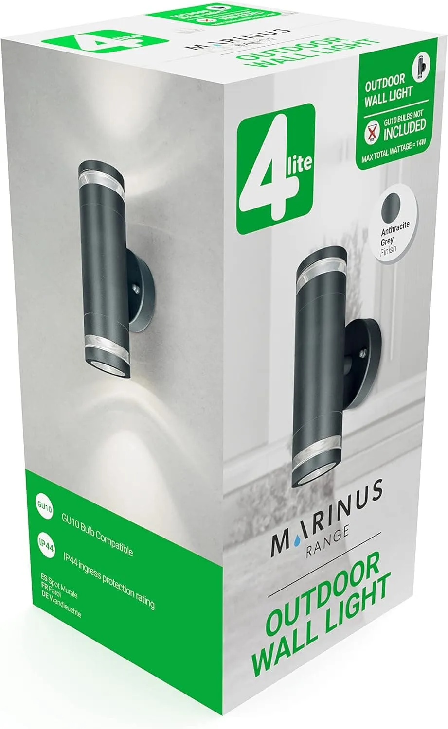 4lite Marinus GU10 Bi-Directional Outdoor Wall Light without PIR - Anthracite
