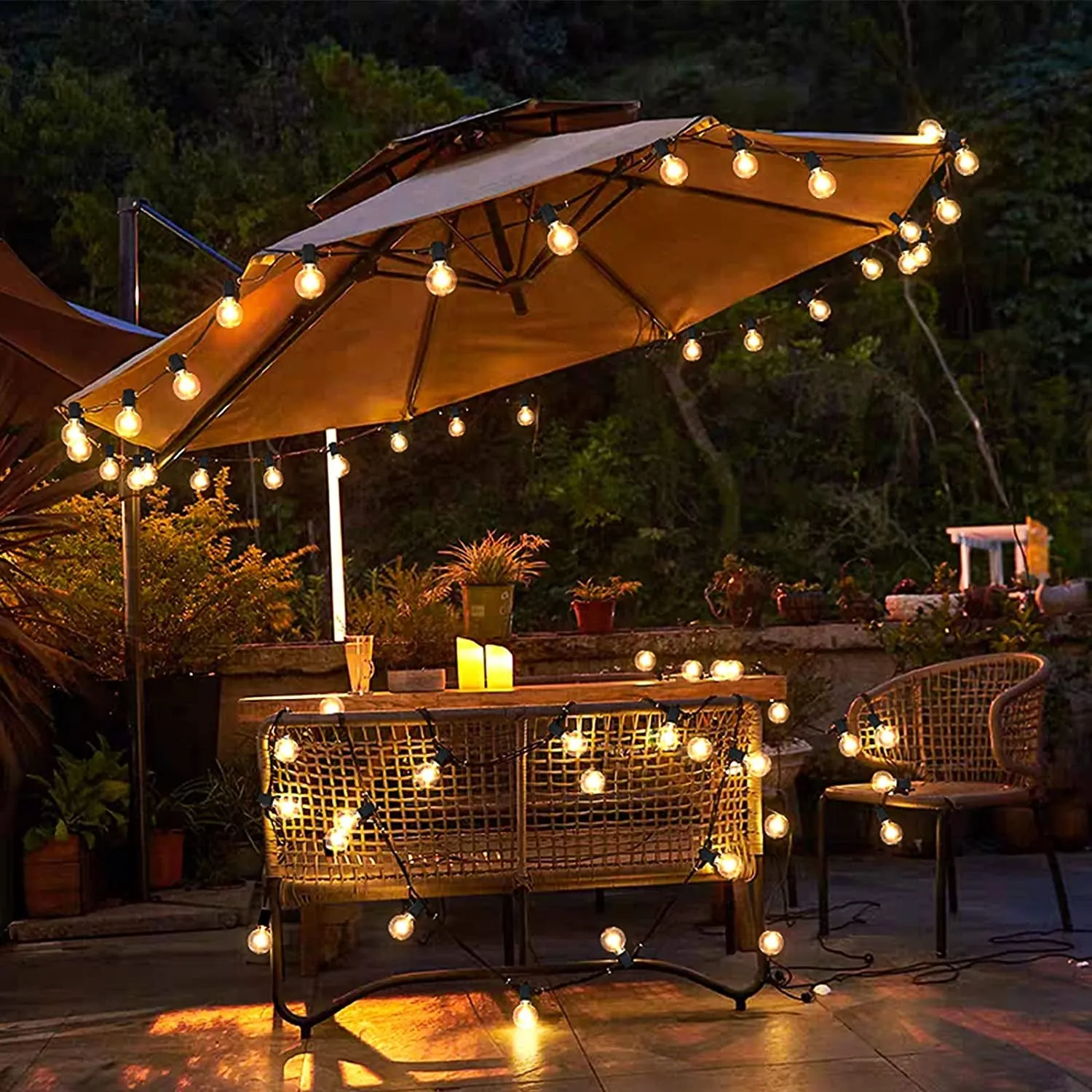 50Ft LED Outdoor String Lights G40 Globe Dimmable Patio Light, Waterproof Hanging String Light with 27 Warm White Shatterproof Bulbs(2 Spare)