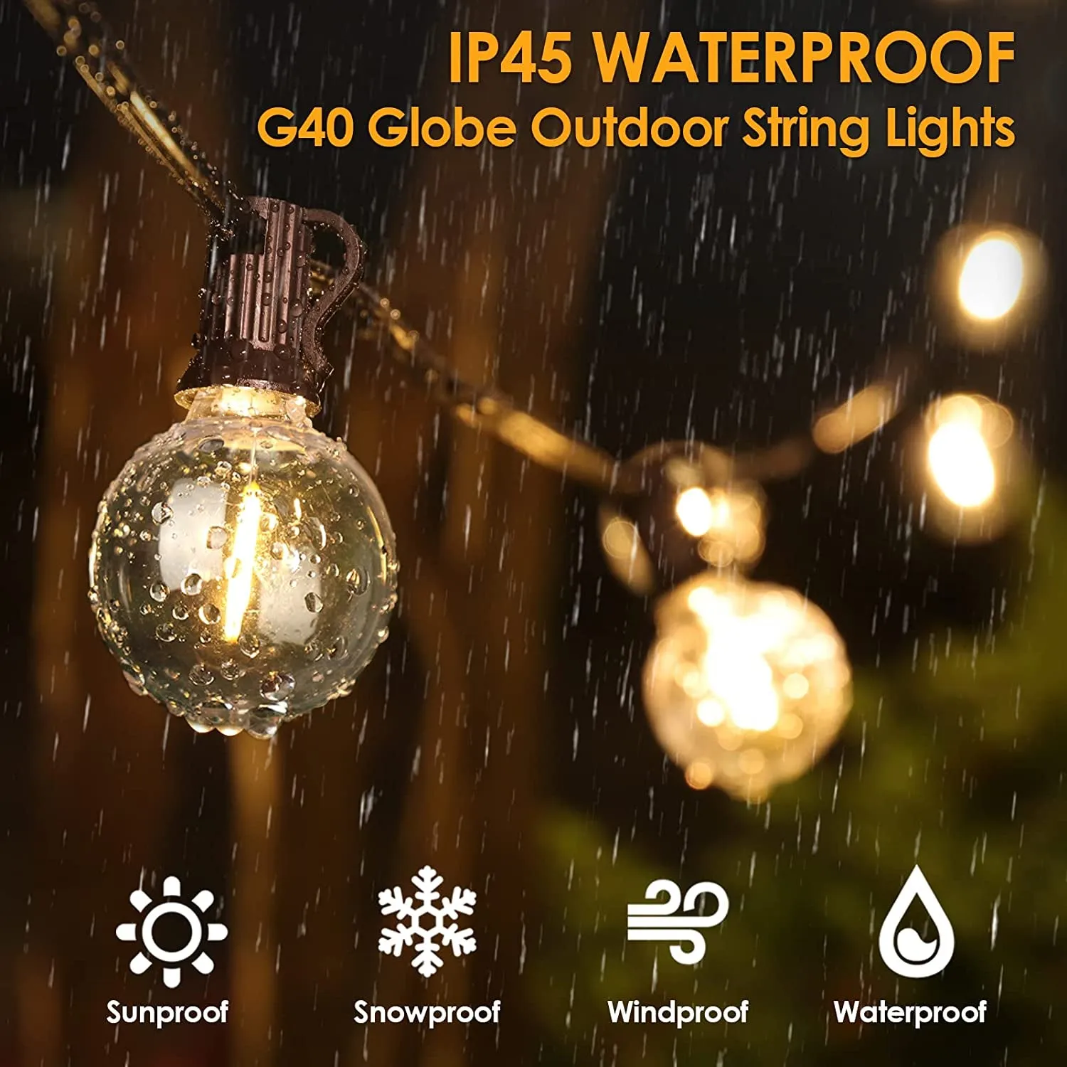 50Ft LED Outdoor String Lights G40 Globe Dimmable Patio Light, Waterproof Hanging String Light with 27 Warm White Shatterproof Bulbs(2 Spare)